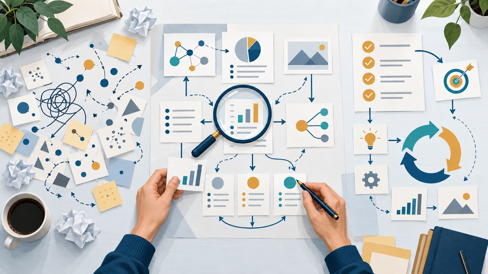 Person organizing problems, evaluating solutions, and planning actions 