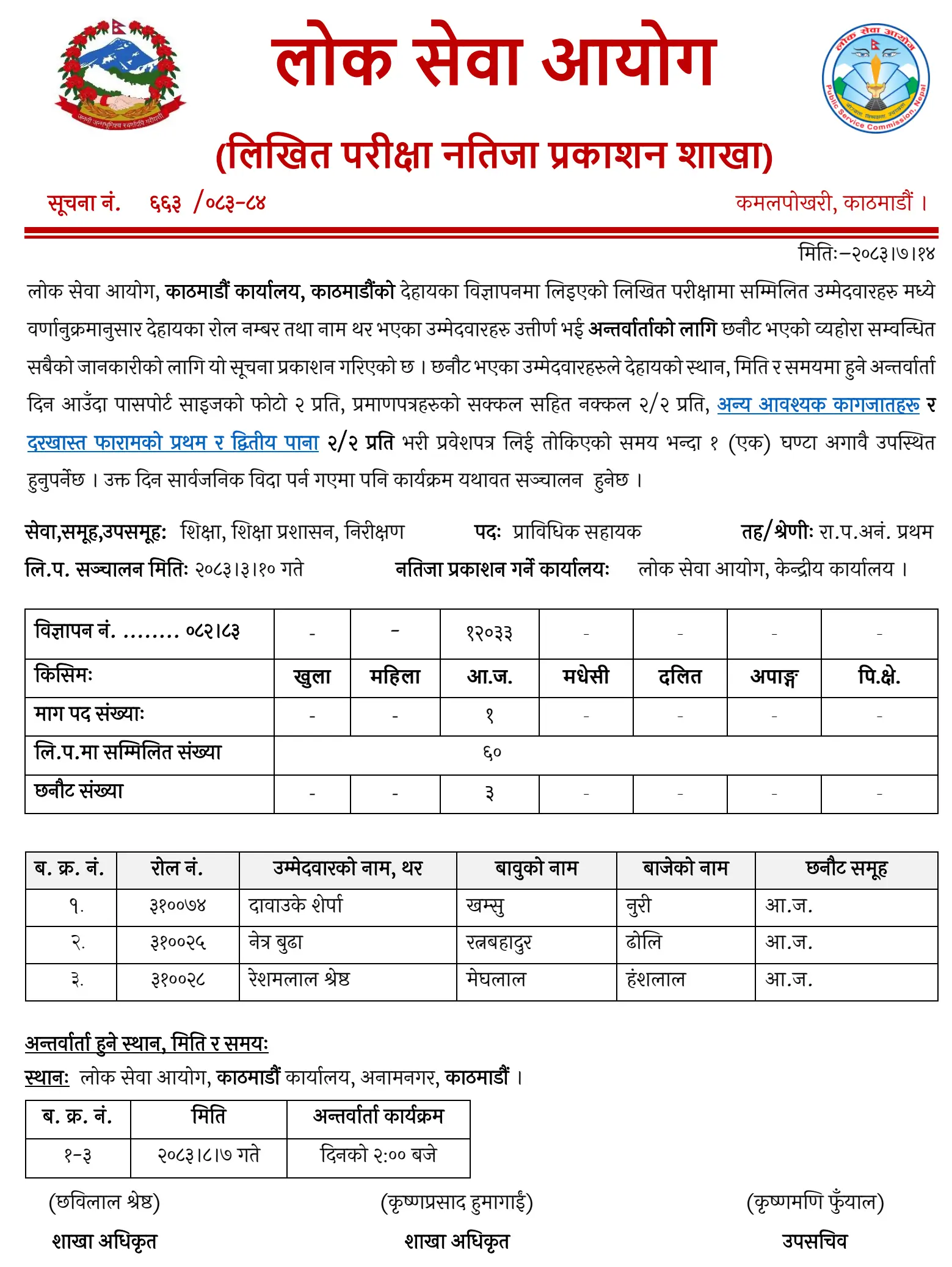 PSC Kathmandu Publishes Technical Assistant Written Exam Result 2083
