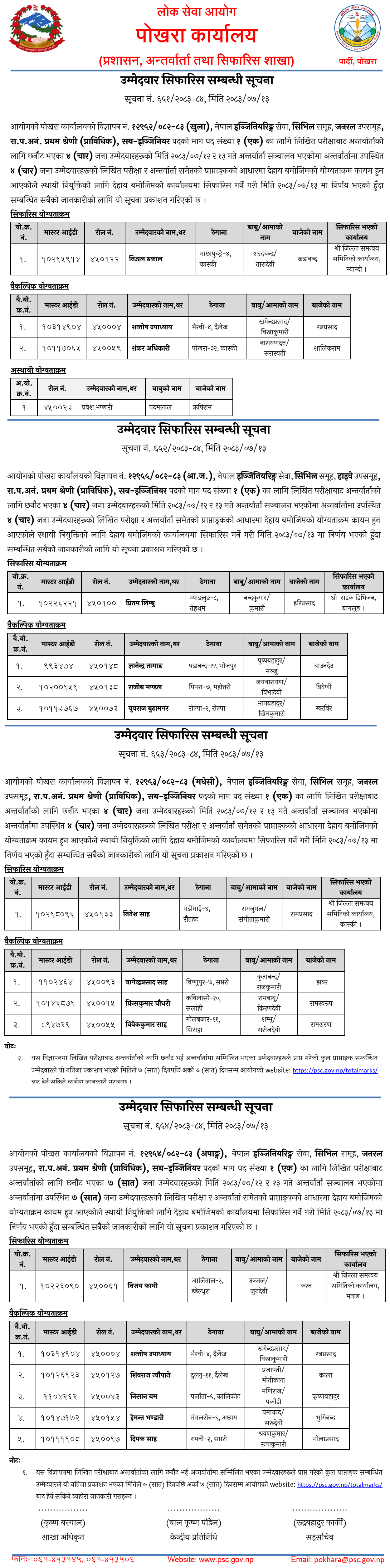 PSC Pokhara Publishes Sub-Engineer Final Results 2083 