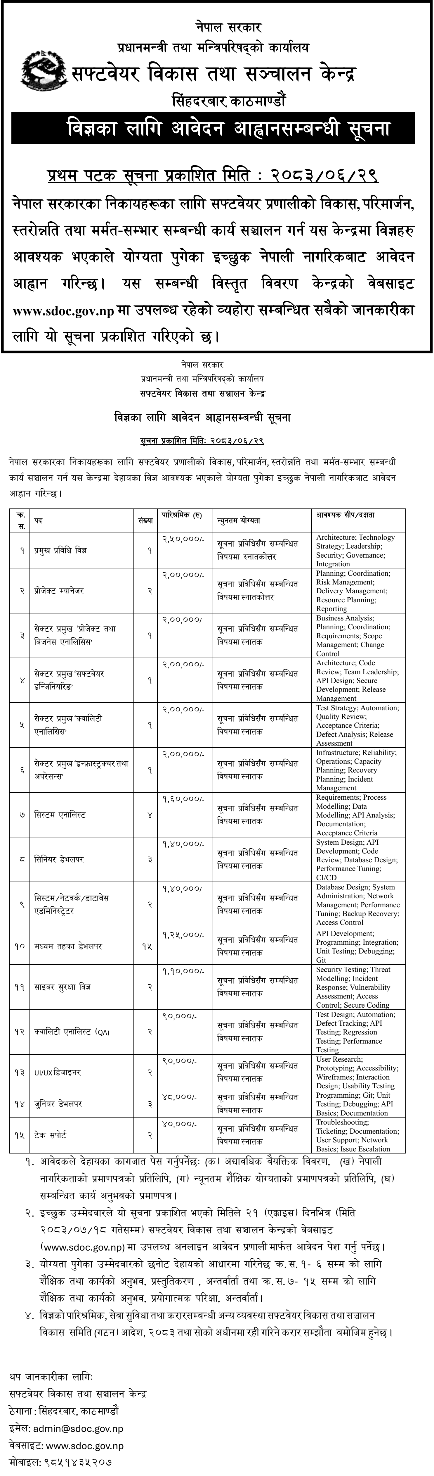 Software Development and Operation Center IT Vacancy 2083 