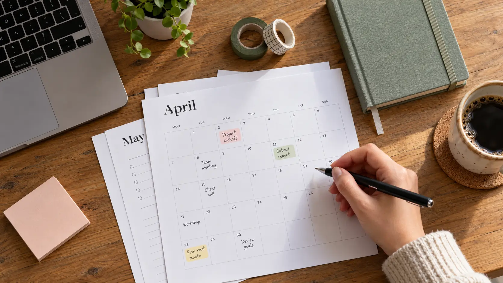 Student organizing overlapping deadlines with a calendar and task list 