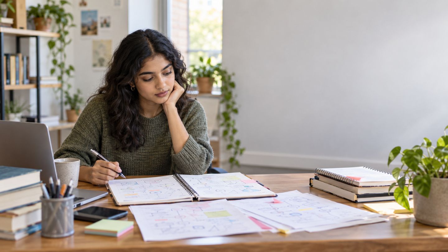 Student reviewing study notes and feedback 