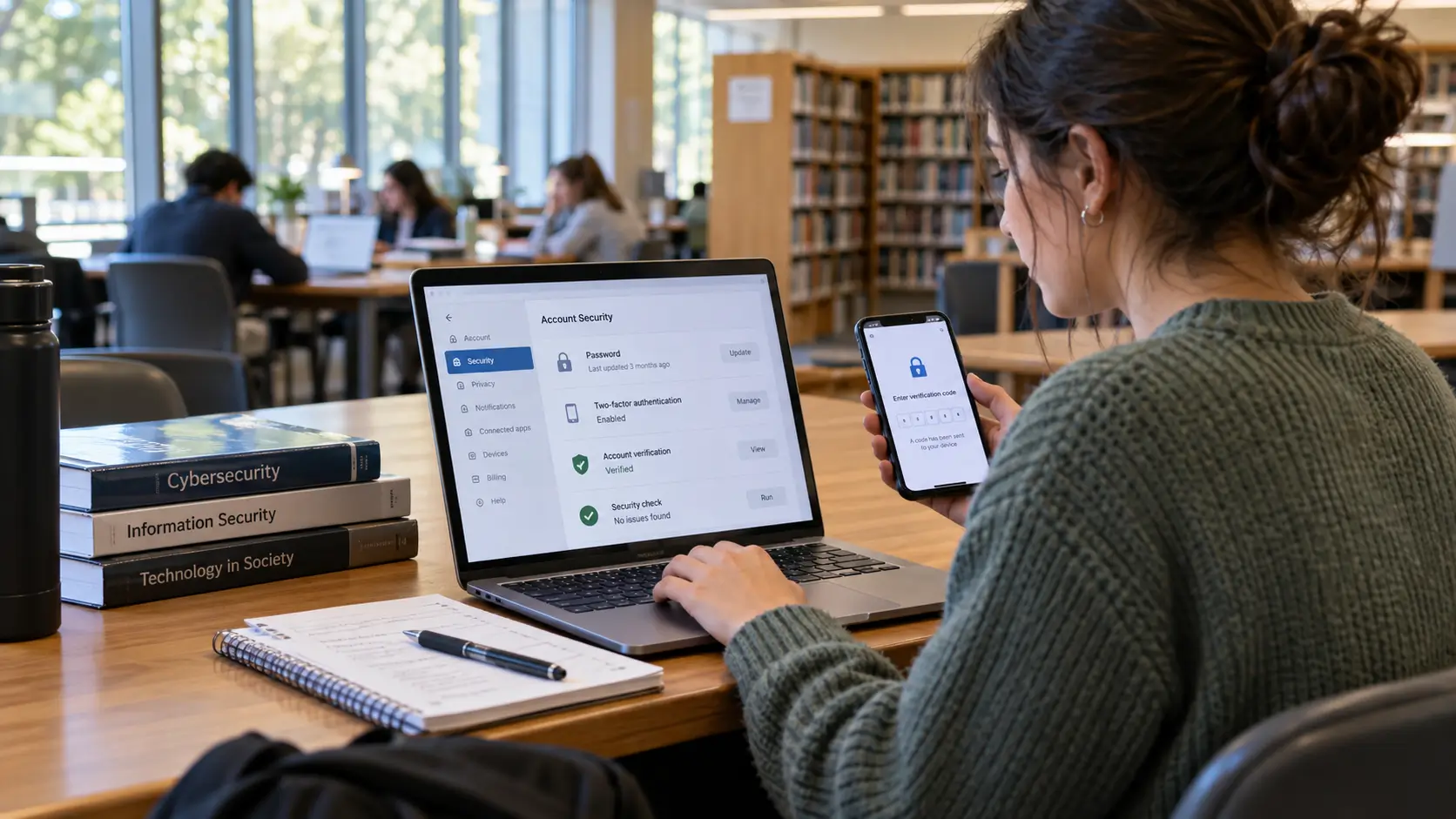 Student securing online accounts on a laptop 