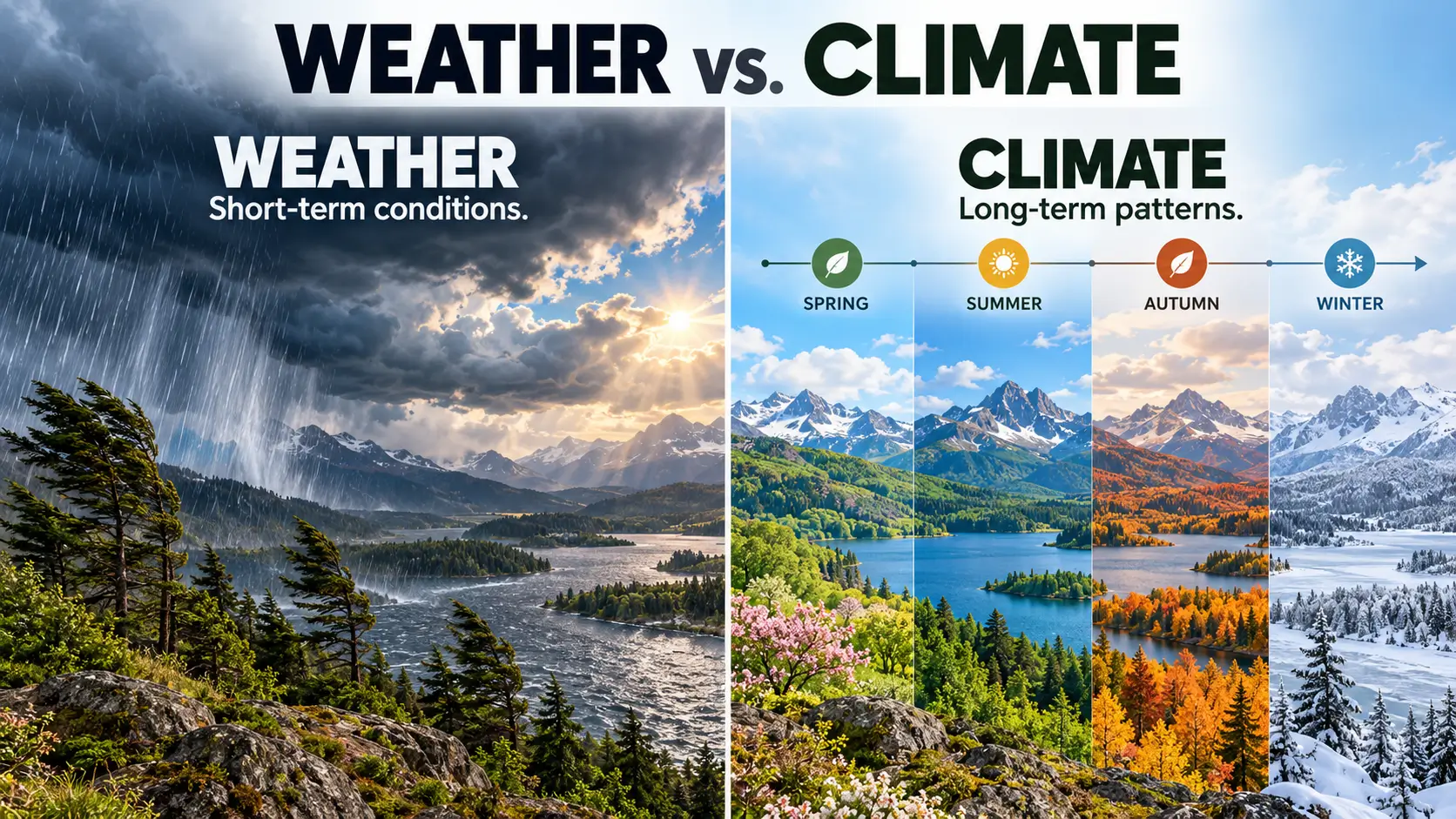 Weather conditions compared with long-term climate patterns 